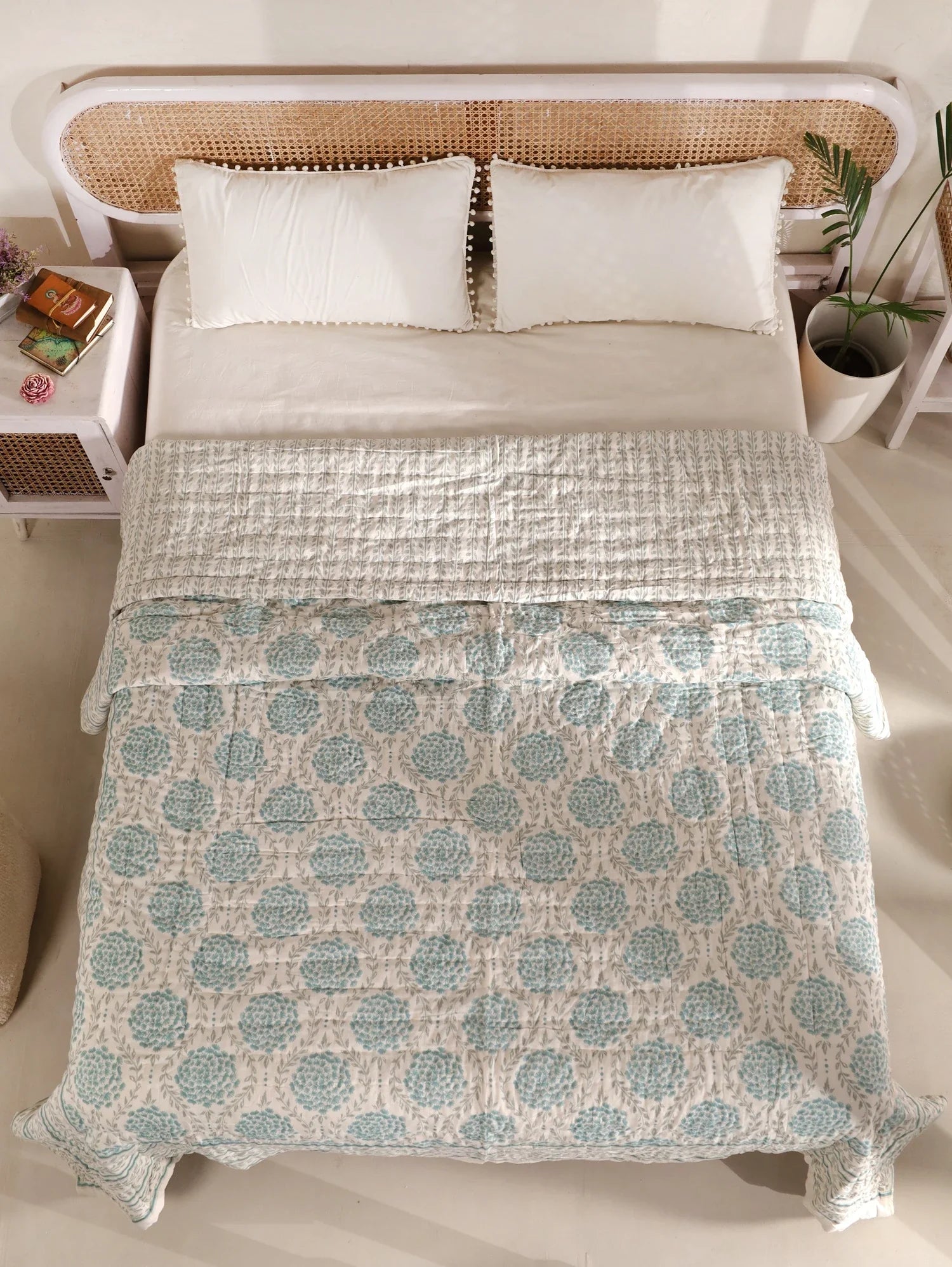 All Season Jaipuri Quilt | 100% Pure Cotton | Block Print | Double Bed - Rhea